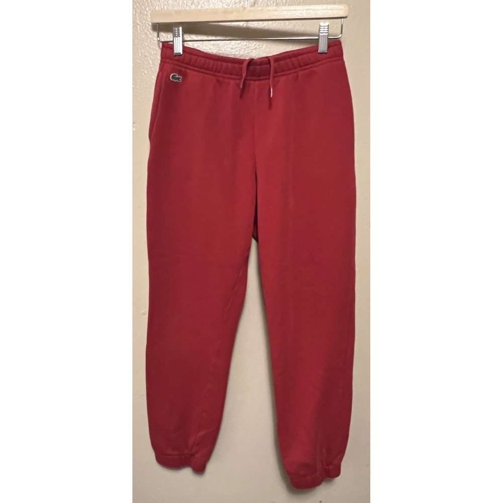 Lacoste Sport Jogger Pants Mens Boys' 16 Sweatpants Drawstring Cuff Pockets Red